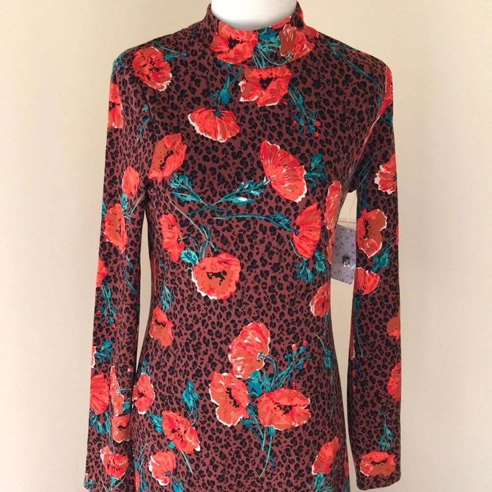 NWT! FREE PEOPLE Size M leopard with roses dress